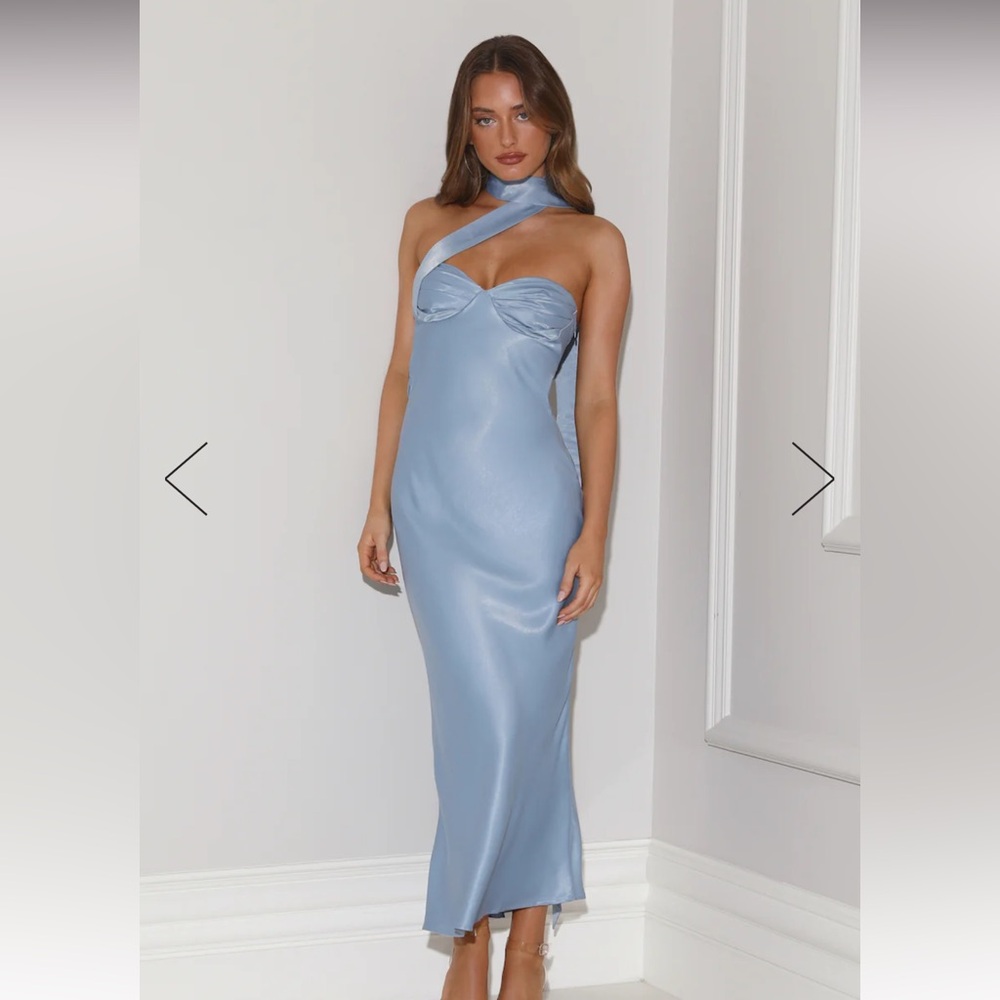 STYLISH QUEEN SATIN MAXI DRESS BLUE